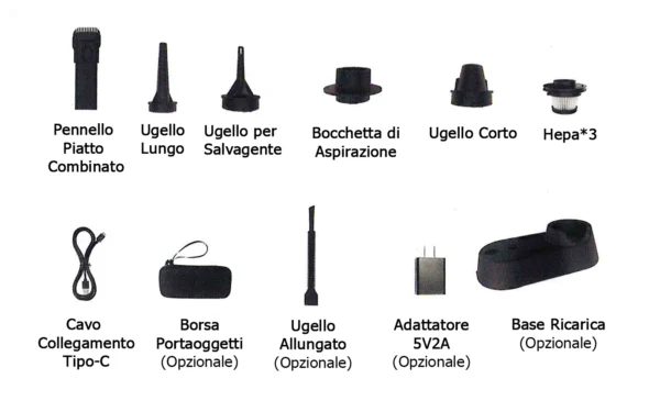 Aspirapolvere Portatile 4 in 1 MS21Y-102P – Auto, Casa e Gonfiaggio | Ricaricabile e Multifunzione - immagine 2